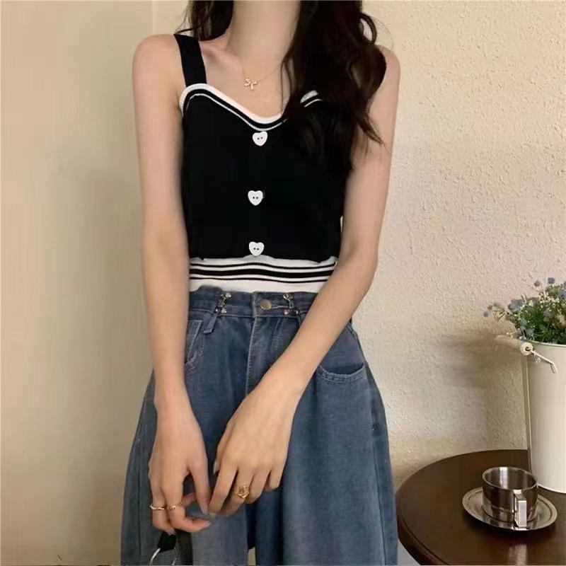 

Новый летний повседневный и универсальный вязаный жилет на подтяжках для женщин, сексуальные сладкие и пикантные короткие топы для женщин One size