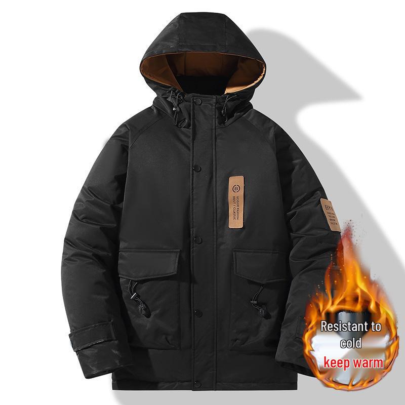 Men's Plus Size 2023 Trendy Mid-Length Cotton Jacket - Winter Warm Hooded Korean Style Workwear