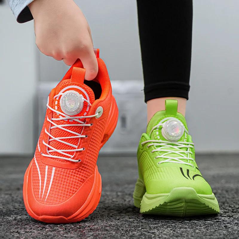 Nowe pomarańczowe buty sportowe dla dzieci z oddychającej siateczki dla chłopca Gruba podeszwa amortyzująca Buty do biegania Trenerki dziecięce tenis infantil