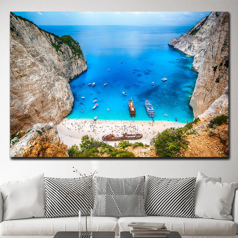Zakynthos Island Greece Landscape Canvas Painting Navagio Beach Seascape Ocean Posters and Prints Wall Art Wall Decor Cuadros