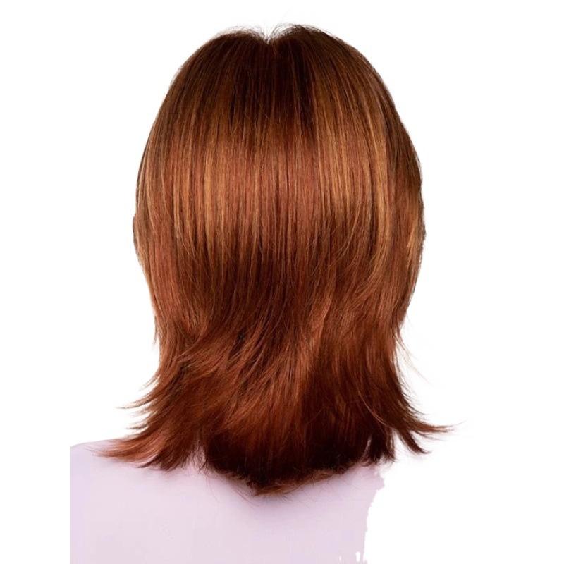 Short Straight Synthetic Wig for Women Auburn Bob Wigs with Bangs Natural Soft Hair Daily Cosplay Party Heat Resistant