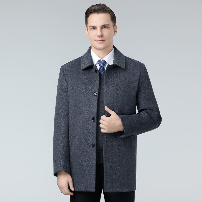 Middle-aged Men's Mid-length Wool Coat New Winter Cold-proof and Warm Lapel Coat