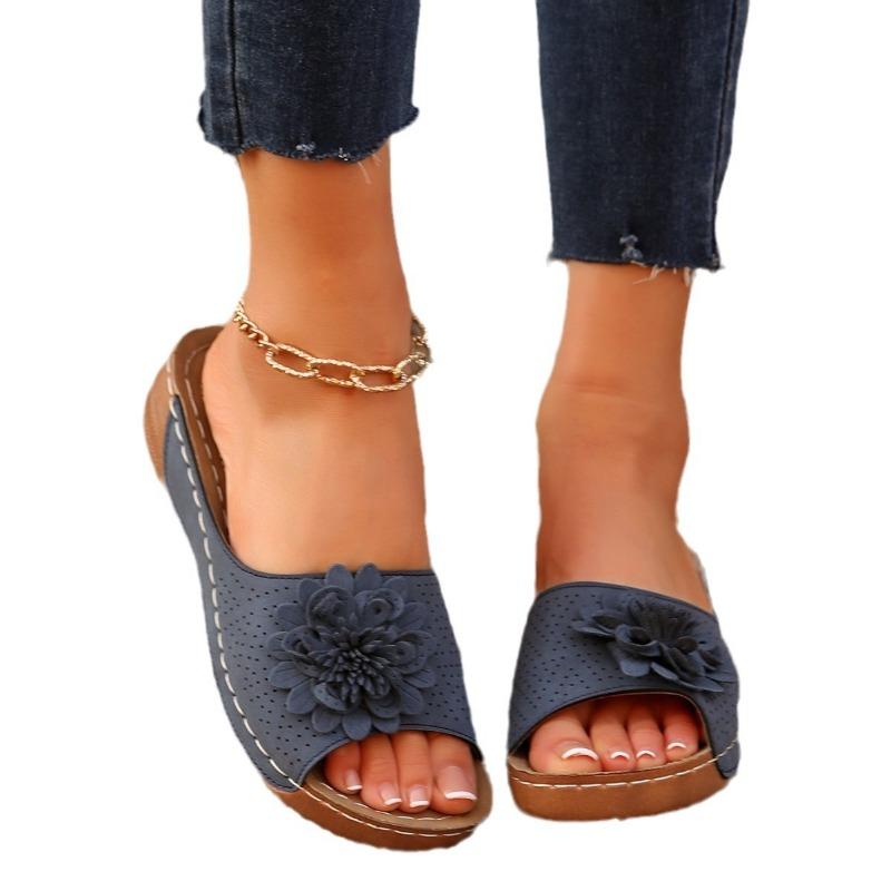 Large size women's shoes spring and summer new one flower open-toed slippers women's sandals