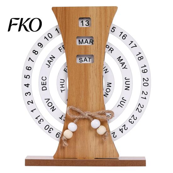Desktop Calendar with No Battery Wooden Perpetual Calendar, Manual Rotating Desk for Home Office Accessories Men Decor, Creative Natural Wood