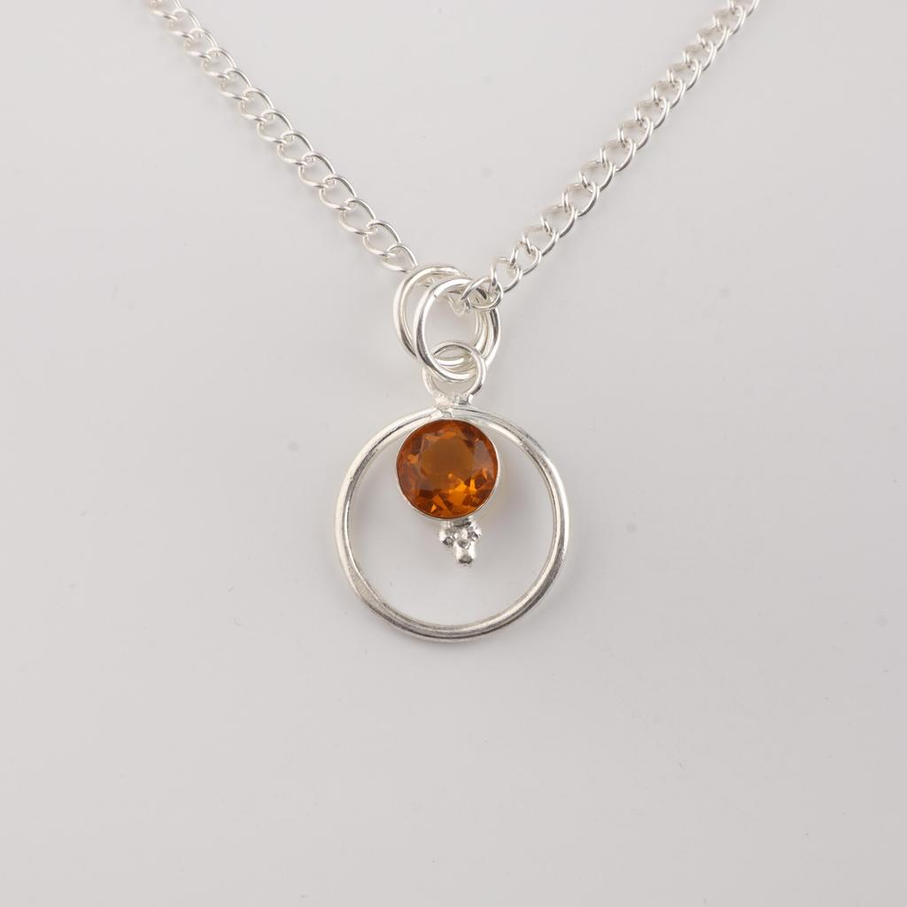 Citrine Gemstone 925 Sterling Silver Necklace Partywear Pendant 1.2" Handmade Gift For Her PP-68-11