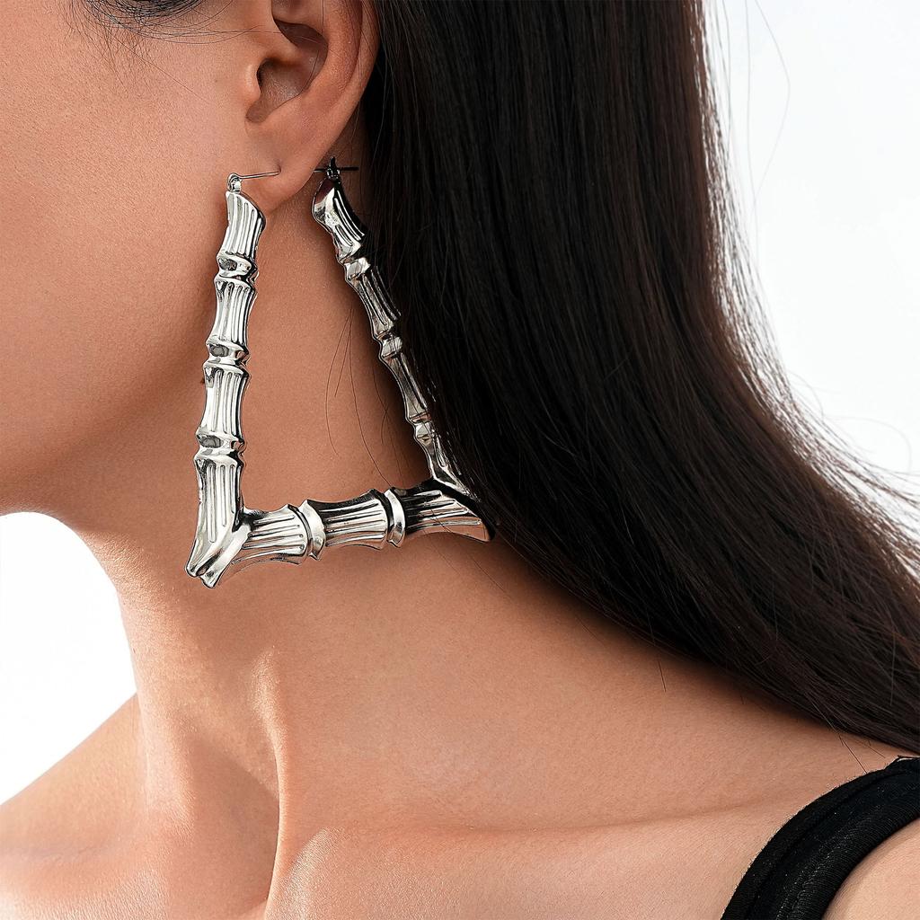 Exaggerated Gold Big Circle Hiphop Hip-Hop Earrings, Earrings, Oversized Bamboo Earrings.