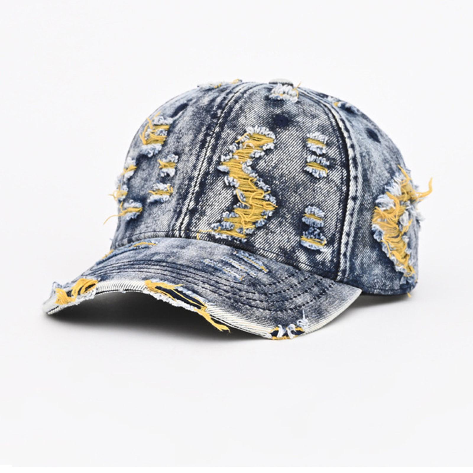 

Unisex Color Ripped Denim Hat, Color Blocked, Worn Baseball Cap, Sun Visor One Size жовтий
