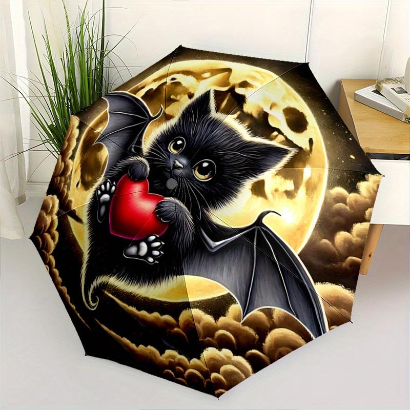 

1pc Moon Sky Bat Pattern Automatic Umbrella is Fashionable and Good-Looking, a Portable 3-Fold Umbrella, Suitable for Travel and Daily Use,