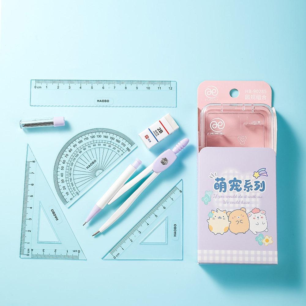 

7PCS/Set Plastic Ruler Compasses Set Straight Ruler Set Square Stationery Ruler Set Propelling Pencil Drawing Tool Students