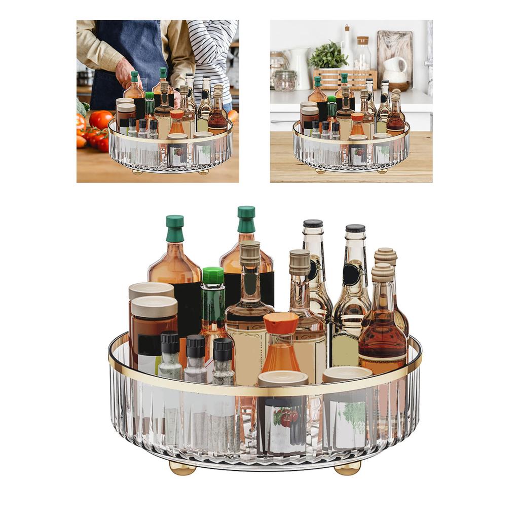 Rotating Storage Rack Multipurpose Transparent Light Luxury Space Saving Turntable Organizer for Kitchen Countertop