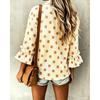 Women Loose Polka Dot Ruffle Sleeve Casual Button Down Shirt