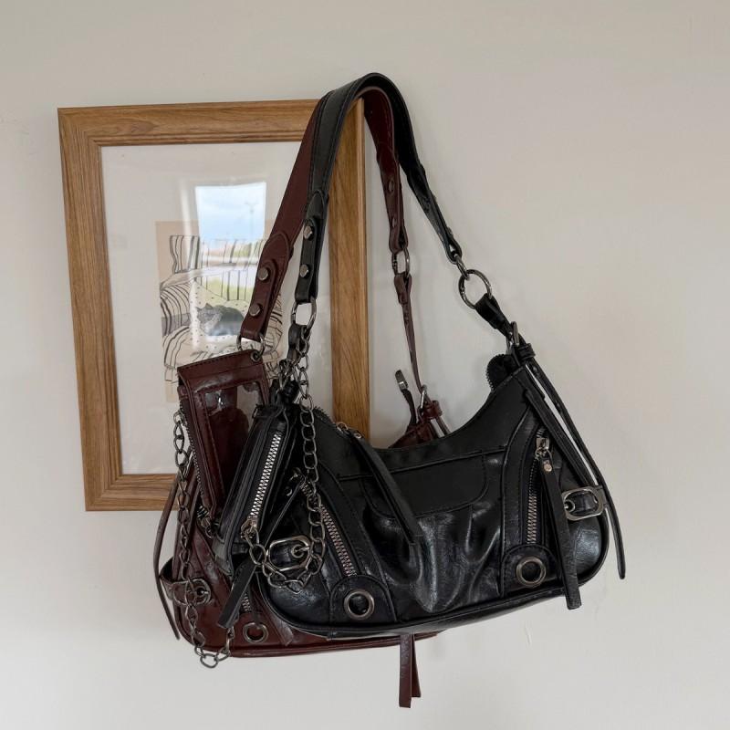 Stylish Small PU Crossbody Bag Women - Punk Chic Urban Commuter Shoulder With Zip Phone Pocket