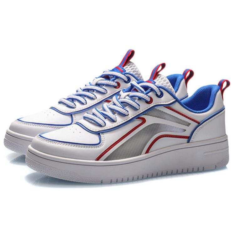 Li Ning Synthetic Leather Cushioning Lightweight Low top Skateboard Shoes Women's White Red Blue AGCP128-4