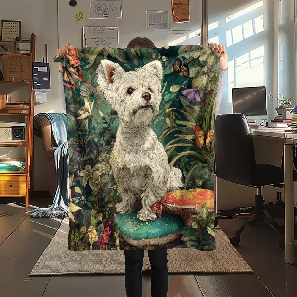 Maltese Dog and Grass,pattern Flannel Blanket, High Quality Comfortable for All Seasons, Home Decor, Warmth and Comfort, Perfect for Gifts.
