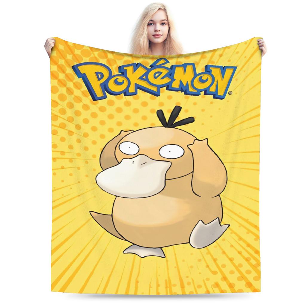Warm Blanket Travel Office Manga Psyduck Printed Throw Blanket Pokemoned Flannel Bedspread For Outdoor Funny Sofa Bed Cover