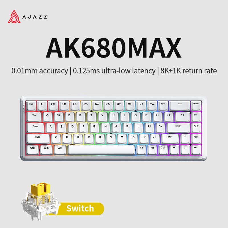 

AJAZZ AK680 MAX Gaming Keyboard Wireless Bluetooth 2.4G Receiver RGB Backlit Magnetic Switches білий