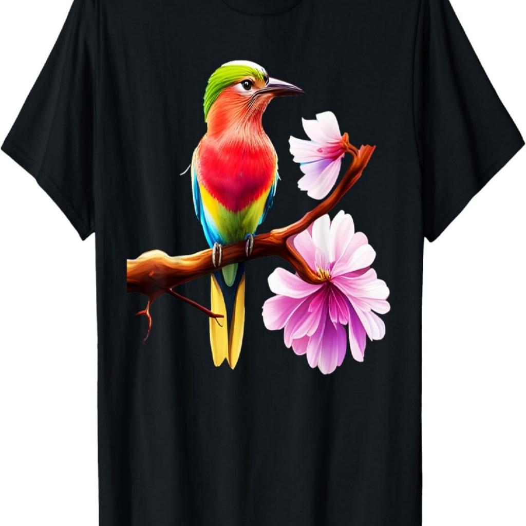 Fantasy Colorful Roller Bird Cherry Blossom T-Shirt