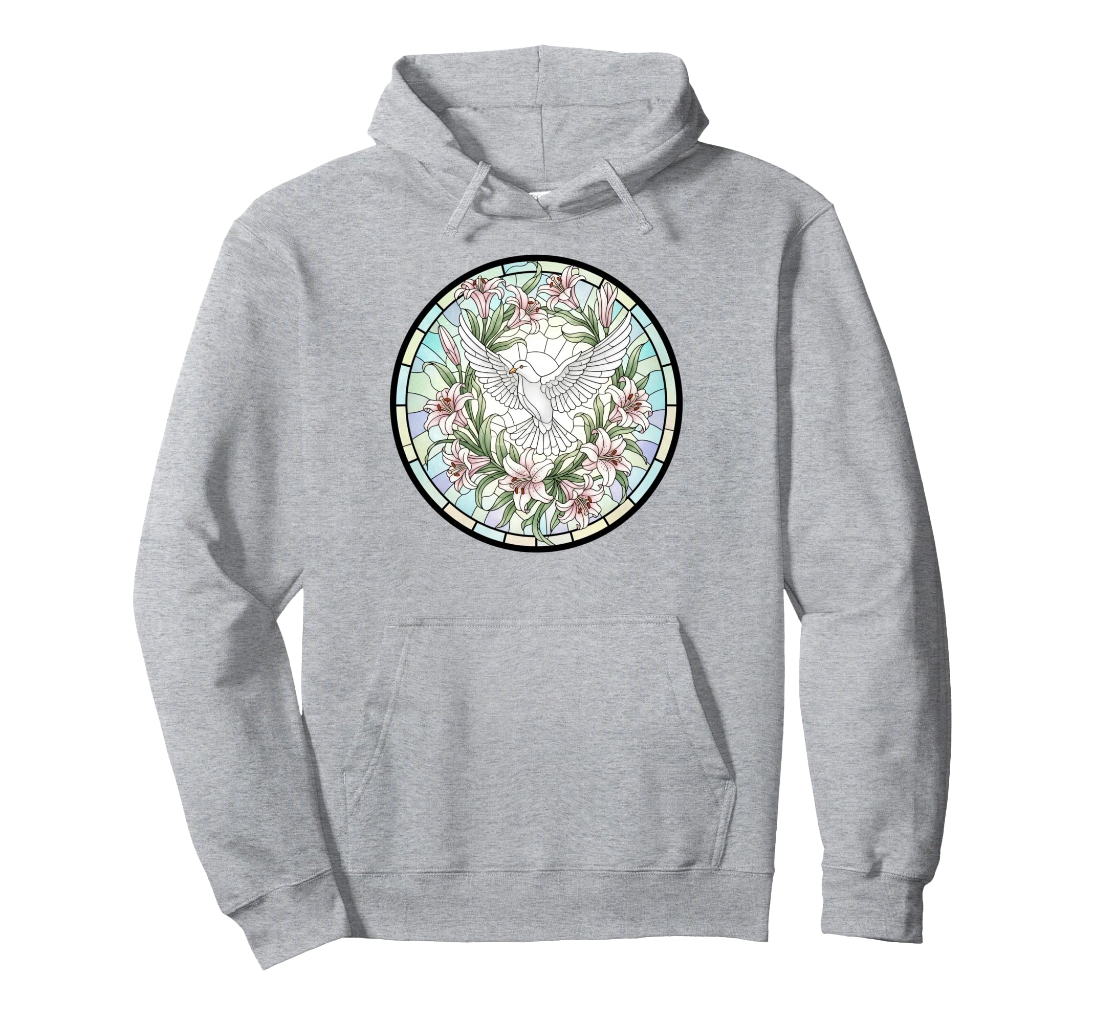 

Holy Dove Lily Flower Stained Glass Religious Mosaic Hoodie