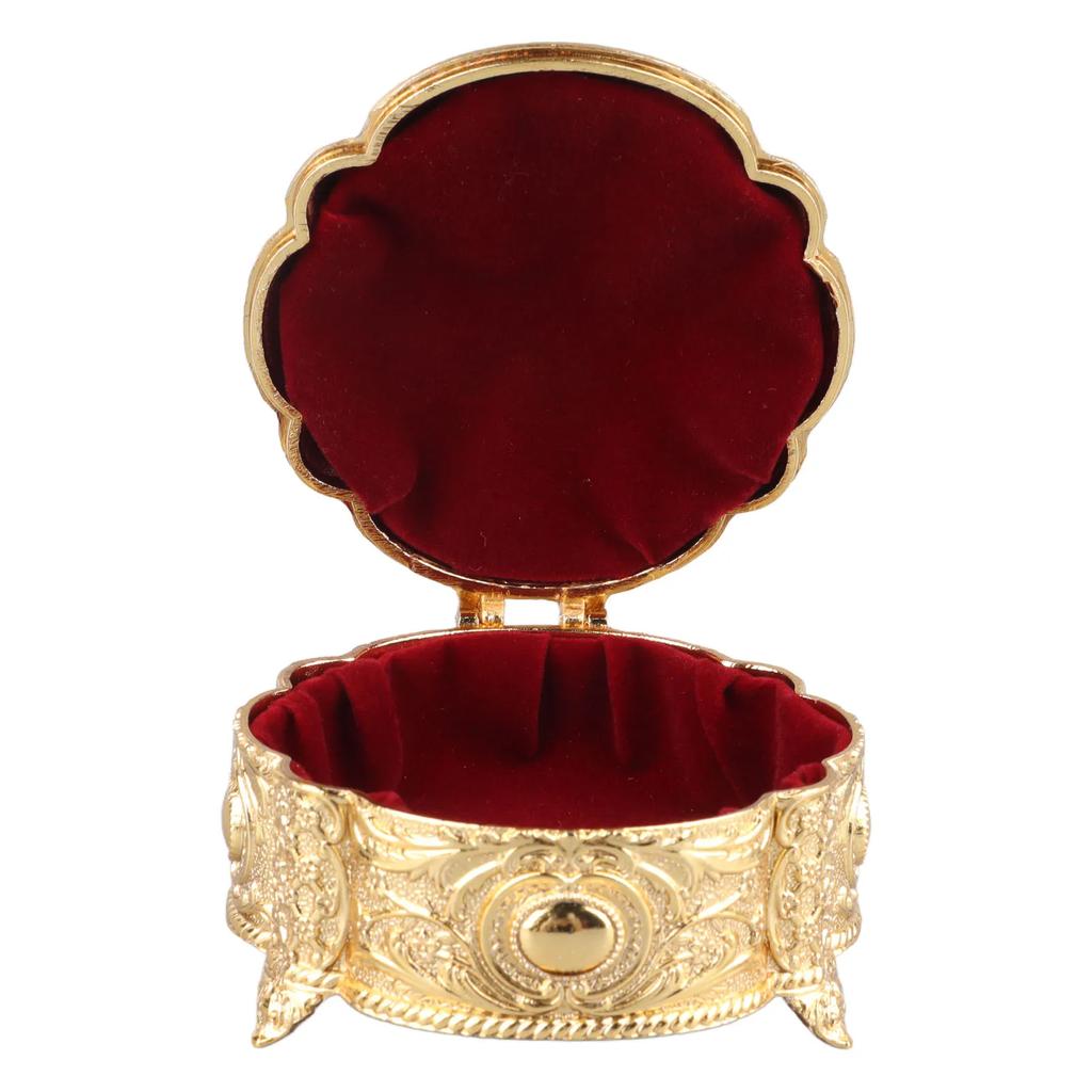 Golden Metal Jewelry Box Innovative Light Luxury Shell Flower Round Trinket Storage Box For Ring Earring Jewelry Wedding