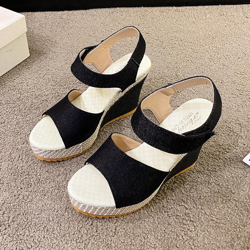 Women's Platform Wedge Peep-Toe Sandals with Round Toe High Heel for Outdoor Wear