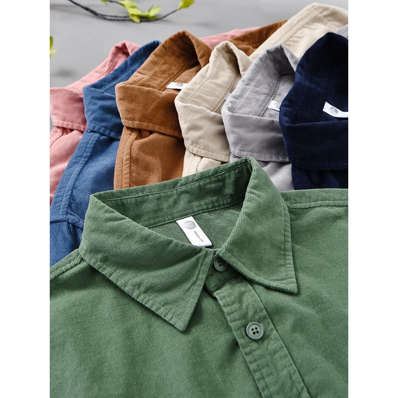 Spring and Autumn Japanese Style Vintage Long Sleeve Shirt Men Pure Cotton Corduroy Casual Shirt Pink Loose Easiest for Match New Arrival