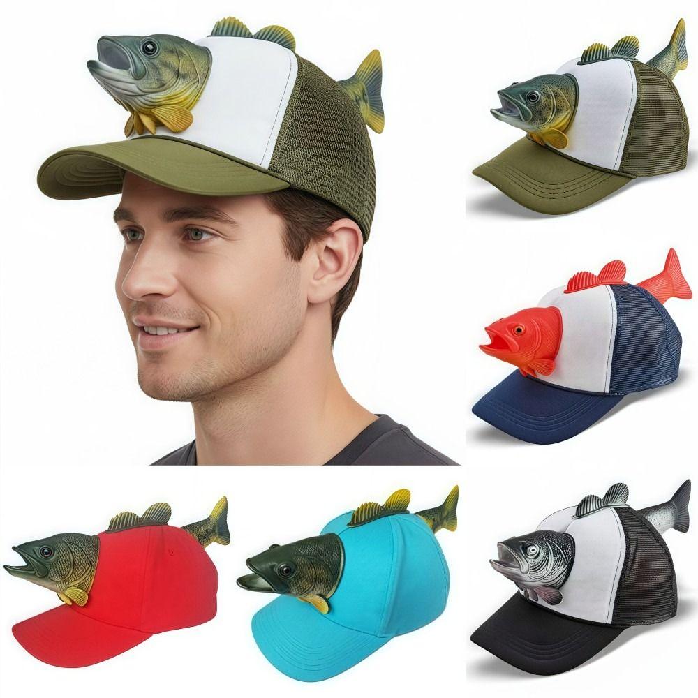 3D Fish Novelty Fishing Hat Adjustable Fit Baseball Cap Funny Animal Trucker Hat  For Men Women