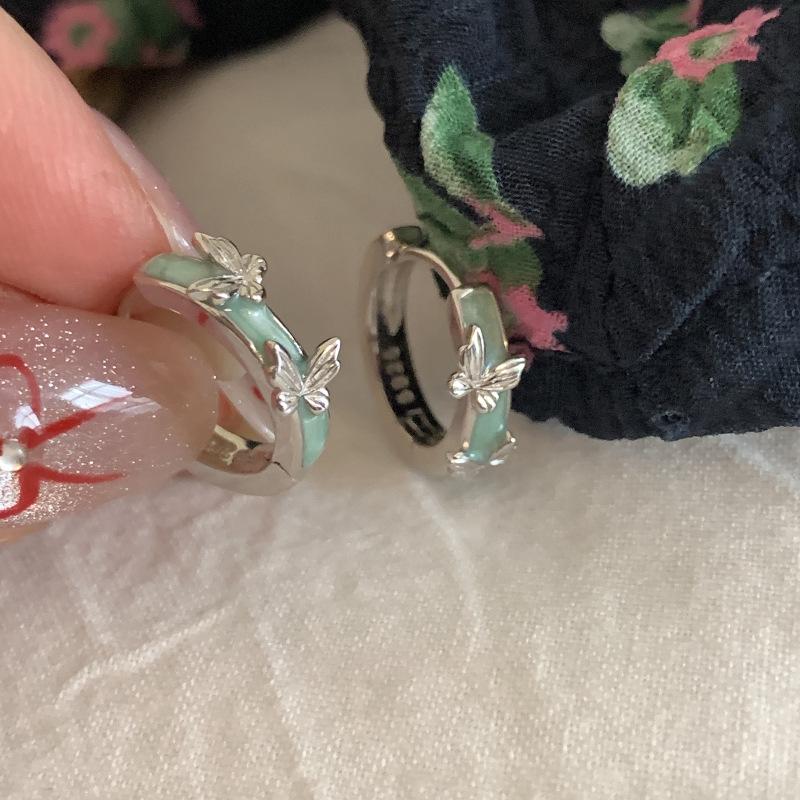 

Green Butterfly Drip Glaze Earrings Female Fashion Exquisite Versatile Senior Sense Country Style New Chinese Ins Style Ear Buckle Office Casual Daily