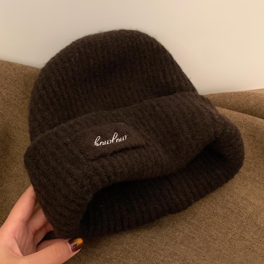 Big Head Circumference Blue Knitted Wool Hat Women's Autumn and Winter Thickened Warm Headgear, Cold-proof and Small-faced Ear Protection Hat