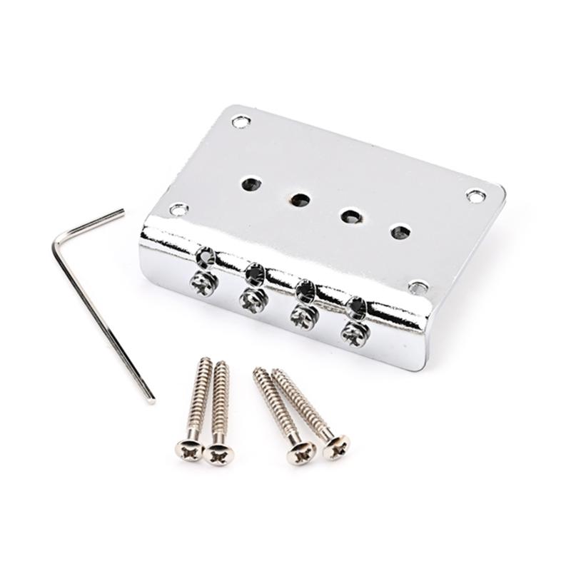 4 String Fixed Hardtail Bridge Vintage Bent Saddle Replacement Electric Guitar Bridge with Screws and Wrench Durable