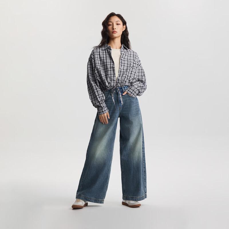 Lee Women's Plaid Short Drawstring Hem Long-Sleeve Shirt