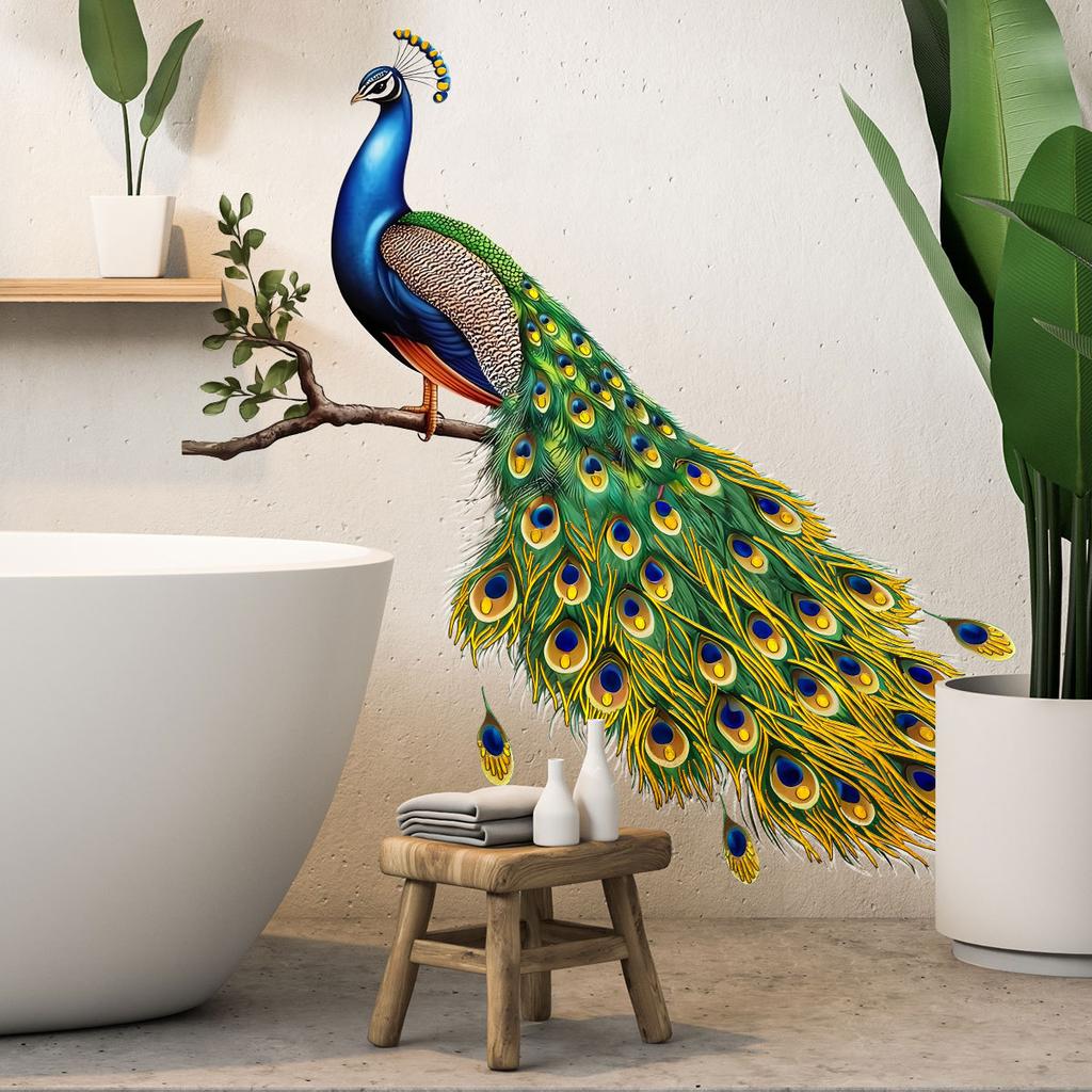 Tj3031 Creative Green Peacock Branch Bronzing Wall Sticker Decoration Children'S Room Living Room Bedroom Background Self-Adhesive Sticker