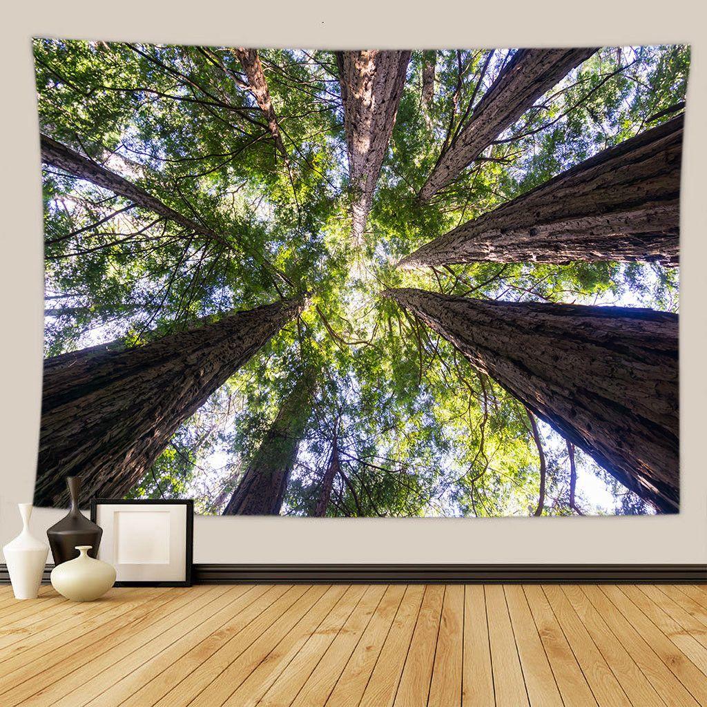 Green Forest Tree Wall Hanging Tapestries Mandala Natural Stream Flower Bedroom Wall Decor Camping Blanket  Dropshipping