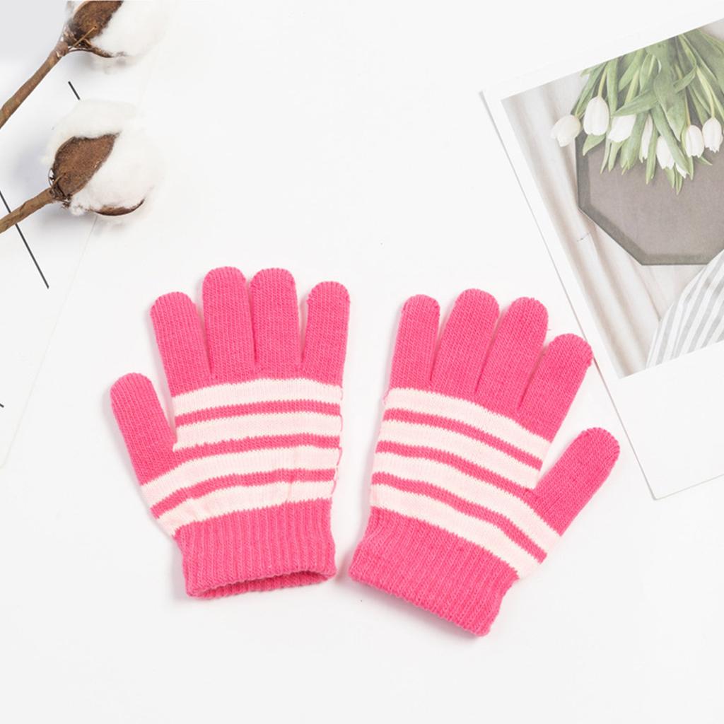 Kids Striped Pattern Gloves Full Finger Warm Mittens Stretchable Windproof Mittens for Kids Cycling Skiing Supplies