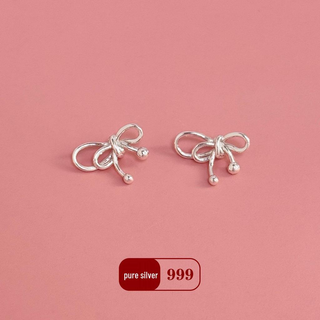 S999 Sterling Silver Bow Pendant Charm for DIY Crystal Bracelet, Necklace, Beading, Weaving, and Rope Silver Accessories