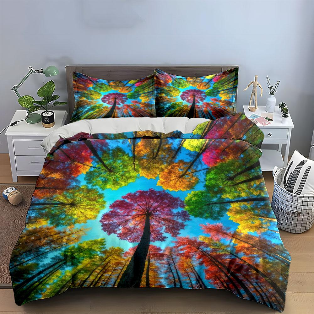 Colorful Forest Canvas Art Set Soft Skin-Friendly Bedding Set Includes 1 Duvet Cover And 2 Pillowcase, Gift
