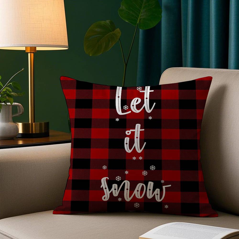 

Red and black plaid Christmas Pillow Case Short Plush Print Cushion Cover Square Throw Pillow Covers Sofa Home Decor 12x12Inch