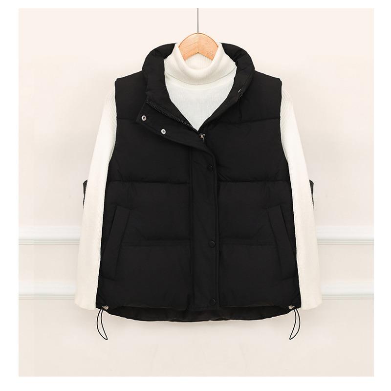 

Korean Version of the New Ladies Lightweight Sleeveless Jacket Stand-up Collar Solid Color Thickened Warm Sports and Leisure Loose Cotton Jacket M чёрный