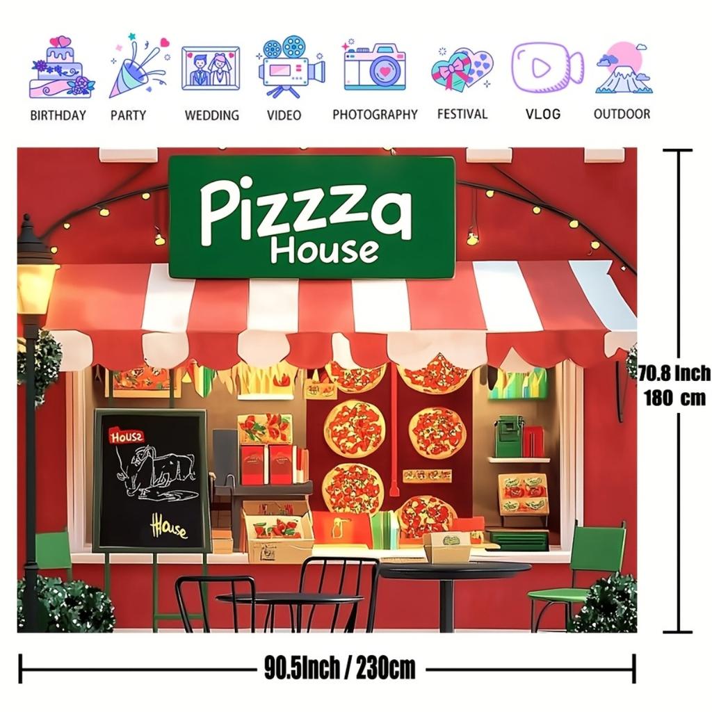 2D-Ebene 1 Stück glänzender Pizzahaus-Party-Hintergrund ist oft für die Fotografie geeignet und eignet sich für Kochaktivitäten