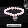 JD Natural Pink Quartz Yellow Tiger Eye Unakite Heart Pendant Beaded Bracelet Women Lovers Elegant Handmade Stretch Healing Gift