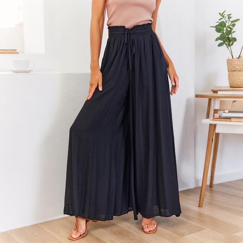 Women Autumn Winter Wardrobe Staple Versatile Draped Bandage High-Waisted Solid Color Pocket Culottes Pants