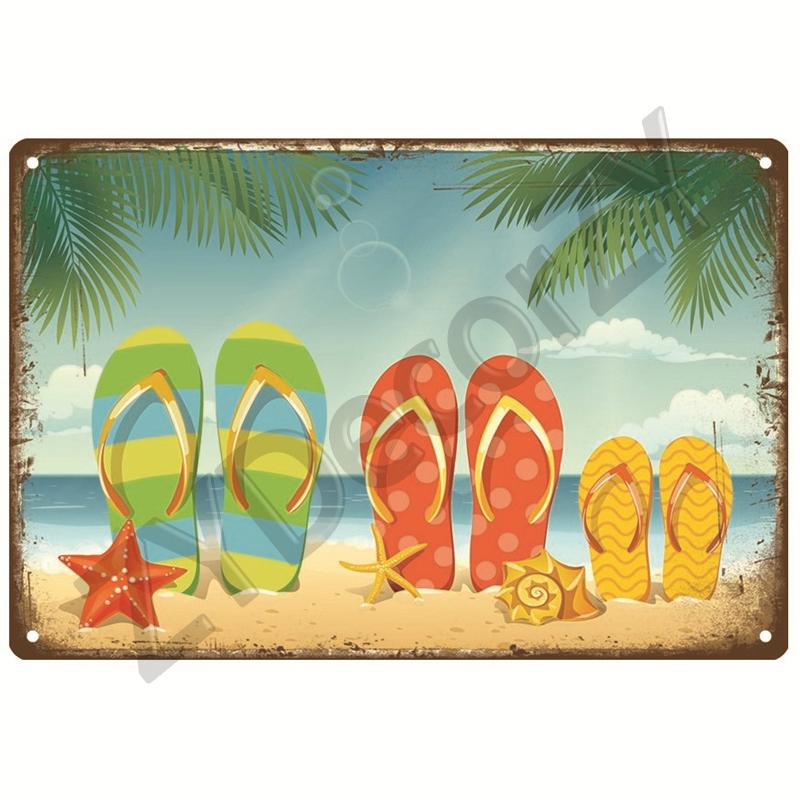 Hawaii Beach Tin Sign Poster Vintage Wall Poster Metal Sign Decorative Wall Plate Kitchen Plaque Metal Vintage Decor Accessories