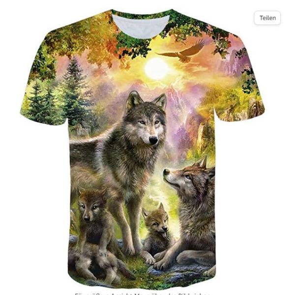 Summer Fashion Creative Wolf 3D Printed Loose Men's Short Sleeved Personalized Top