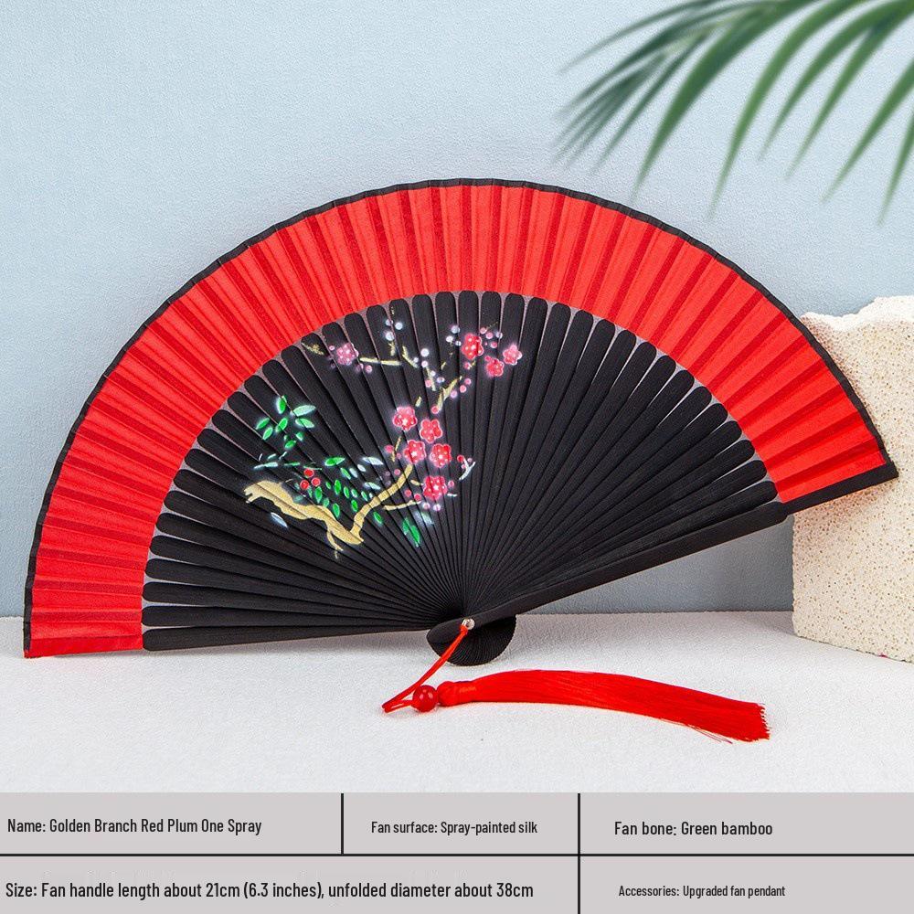 Si Yi Tang handbemalter roter Seidenfächer für Damen - Zhao Yuan Tanzdesign