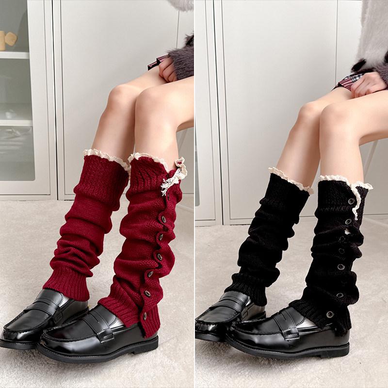 Maillard Rote Spitzensocken für Mädchen - Gemütliche Herbst-/Winter-Strick-Beinwärmer im Y2K-Stil, Perfekt zu Lederschuhen.