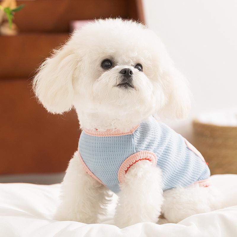 New Spring and Summer Cartoon Pocket Traction Dog Vest Waffle Breathable Cool Two-legged Pet Dog Clothes