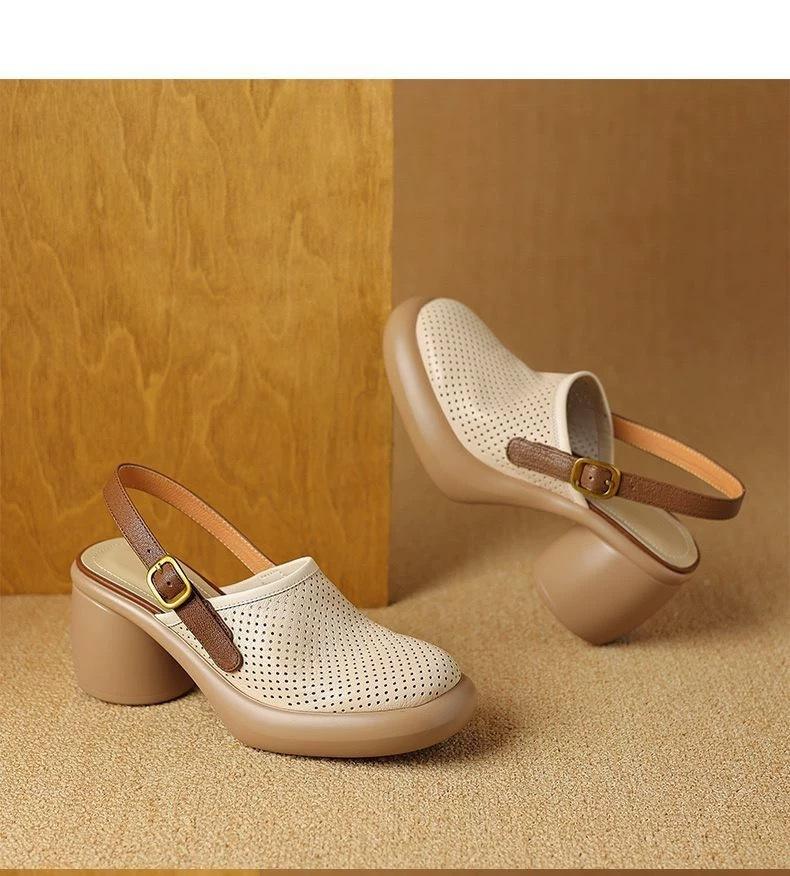 Ladies' Niche Retro Thick Soled Open Toed Sandals for Summer Wear, New Hollow Out Casual Flat Roman Shoes for Women