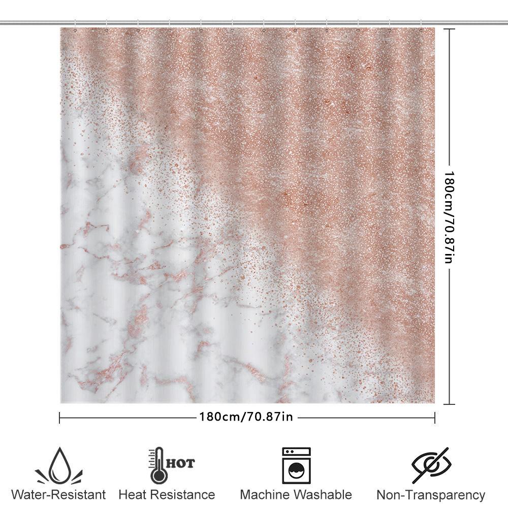 Luxury Marble Printed Shower Curtains: Rose Gold Water Drop Bath Mat for Bathroom Decor Perfect Home Gift Idea (White Pink)