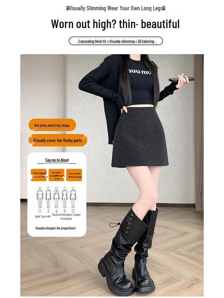 2025 New Autumn/Winter Velvet-Lined Wool Skirt: Thick, Warm, and Fashionable Hip-Wrap Design
