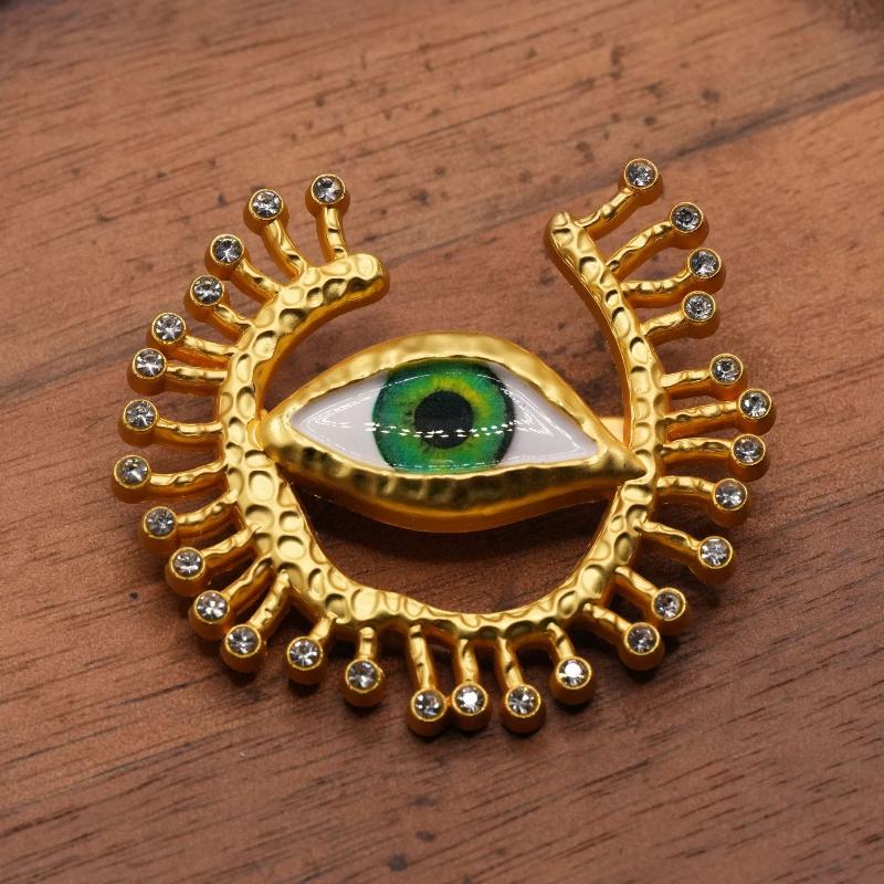 Pleated Devil'S Eye Brooch Alloy Keyhole Shape Glaze Luxury Badge Pin Trendy Tassels Banquet Clothes Metal Pin