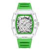 Fashionable Casual Men's Watch Luminous Calendar Function Silicone Strap Tonneau Shaped Transparent Case Men Quartz Watch Reloj